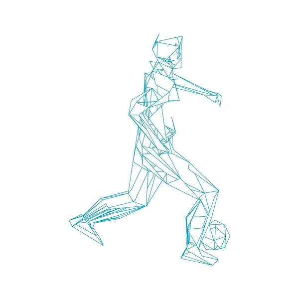 Un footballeur qui donne des coups de pied. Illustration vectorielle.Joueur de football, coup de pied à une balle, composition divergente de particules, illustration vectorielle — Image vectorielle