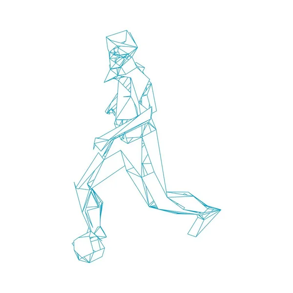 Un footballeur qui donne des coups de pied. Illustration vectorielle.Joueur de football, coup de pied à une balle, composition divergente de particules, illustration vectorielle — Image vectorielle