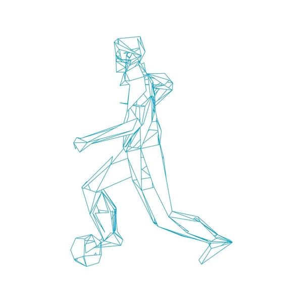 Παίκτης ποδοσφαίρου κλωτσάει μπάλα. Εικονογράφηση διάνυσμα. ποδοσφαιριστής, λάκτισμα μια μπάλα, σωματιδίων αποκλίνουσα σύνθεση, διανυσματική απεικόνιση — Διανυσματικό Αρχείο