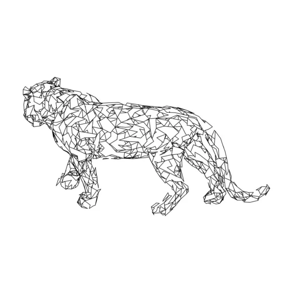 Vyskakující tygr z mnohoúhelníků. Polygonální tygří grafický design. — Stockový vektor