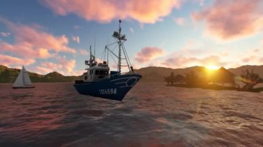 Gün batımında balıkçı teknesi