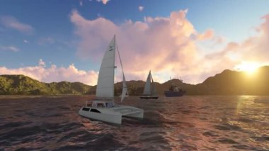 Günbatımında yelkenli