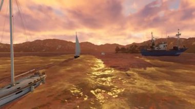 Günbatımında yelkenli