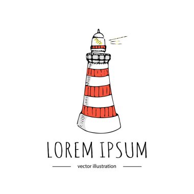 Elle çizilmiş doodle deniz feneri simgesi beyaz arka plan üzerinde izole. Vektör çizim, Kanada, ABD sembol ışık karanlık deniz öğesinde kıyı şeridi mimari umut işareti bina çizgi film
