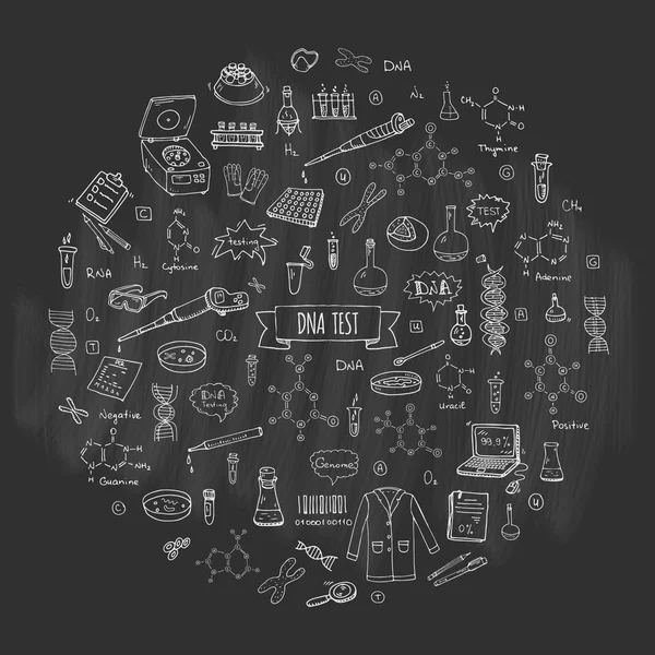 Zestaw Ikon Test Dna Doodle Wyciągnąć Rękę Ilustracja Wektorowa Laboratorium — Wektor stockowy
