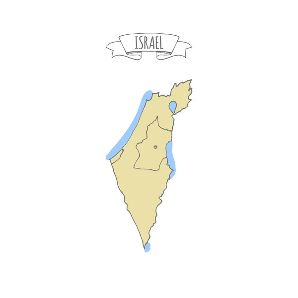 Mappa Illustrata Vettoriale Disegnata Mano Israele Illustrazione Schizzo Ebraico Elemento — Vettoriale Stock