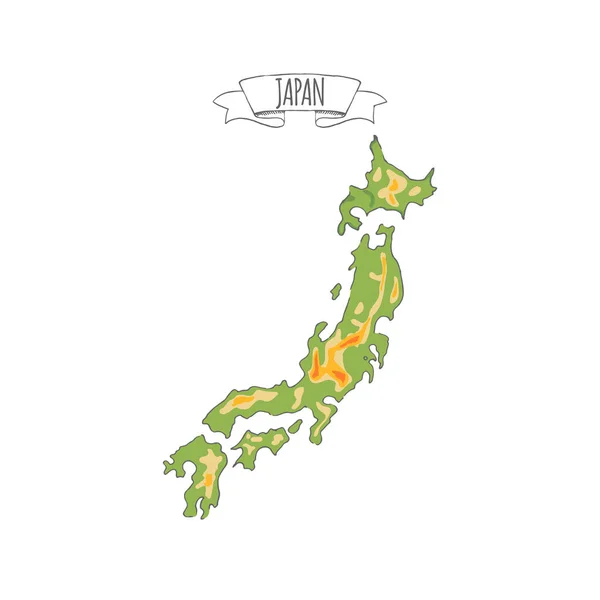 Vetor Desenhado Mão Ilustrado Mapa Colorido Japão Isolado Sobre Fundo — Vetor de Stock