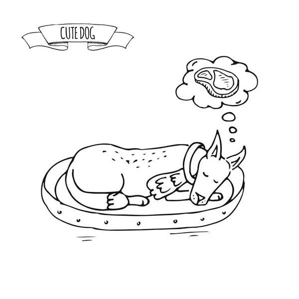 Handgezeichnetes Doodle Set Mit Niedlichen Schlafenden Hunden Als Vektor Illustration — Stockvektor