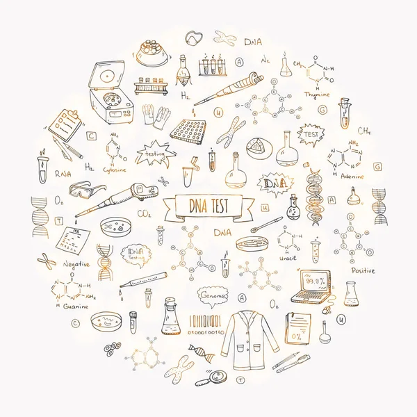 Conjunto Iconos Prueba Adn Garabato Dibujado Mano Ilustración Vectorial Colección — Vector de stock