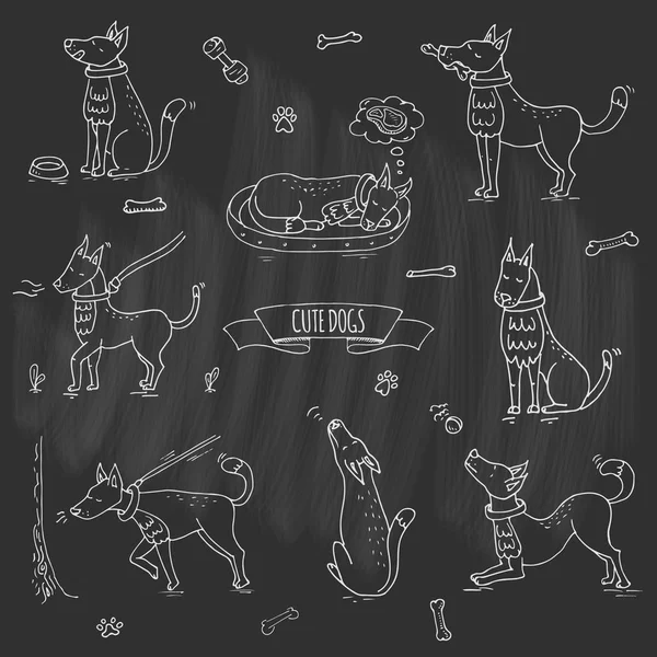 Sevimli Köpek Simgeler Vektör Çizim Set Kümesi Çizilmiş Doodle Ver — Stok Vektör
