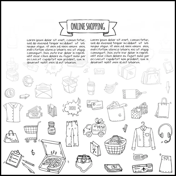 Hand Drawn Doodle Set Online Shopping Icons Vector Illustration Set — Stock Vector