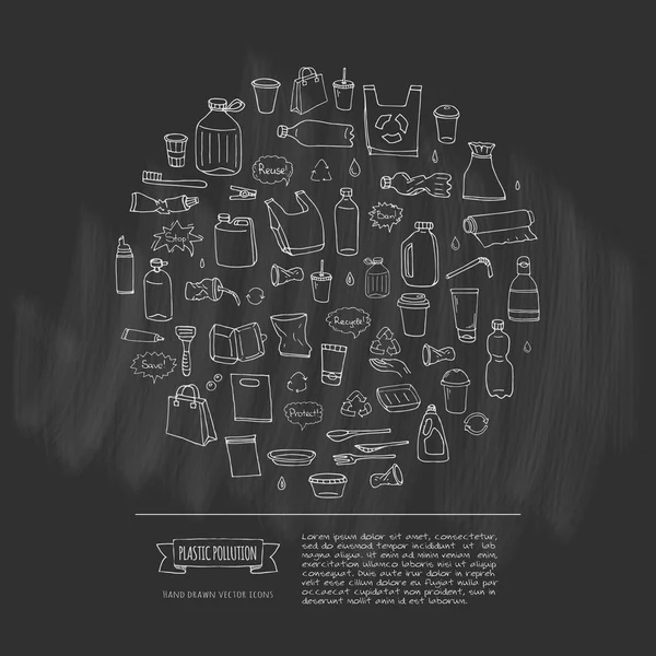 Ручний Малюнок Каракулі Зупинити Пластикові Іконки Забруднення Набір Векторні Ілюстрації — стоковий вектор