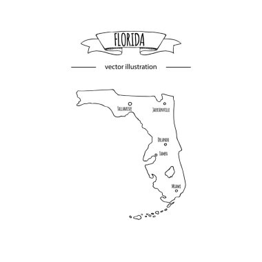 Elle çizilmiş doodle Florida harita simgesi 