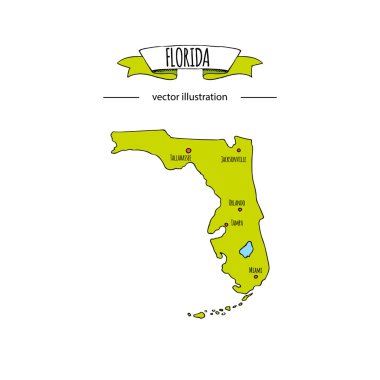 Elle çizilmiş doodle Florida harita simgesi 