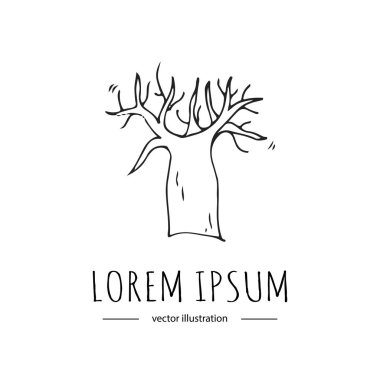 Beyaz arka plan Avustralya Ulusal sembol karikatür öğe Hat sanatı üzerinde ahşap siluet izole el çizilmiş doodle baobab ağacı simge vektör çizim bitki 