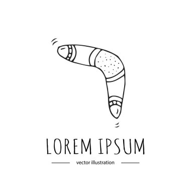 Elle çizilmiş doodle ahşap bumerang simge vektör illüstrasyon kabile nesne üzerinde beyaz arka plan Avustralya Ulusal sembol karikatür öğe siluet geleneksel hatıra izole desenli