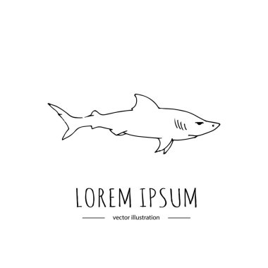 Elle çizilmiş doodle tehlikeli köpekbalığı simgesi