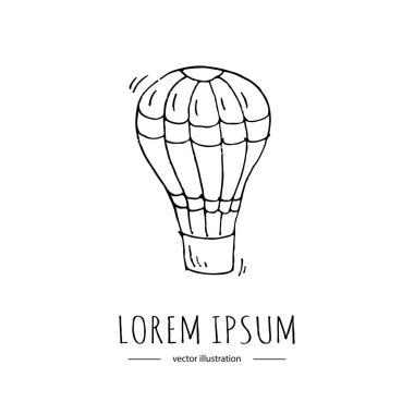 Elle çizilmiş doodle sıcak hava balon simge vektör çizim uçan taşıma nesne desenli beyaz arka plan yolculuk sembolü karikatür öğe aerostat sepeti ile silüeti üzerinde izole