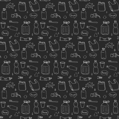 Dikişsiz desen elle çizilmiş doodle dur plastik kirliliği