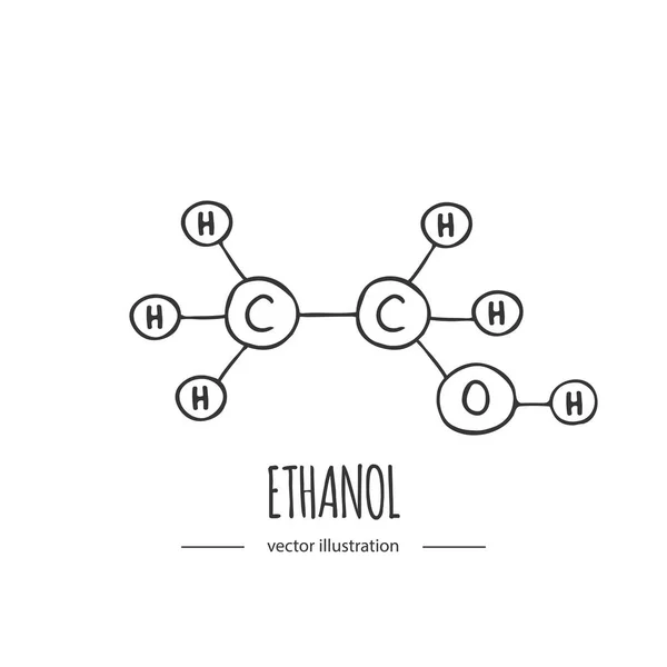 Doodle dibujado a mano Icono de fórmula química de etanol — Vector de stock