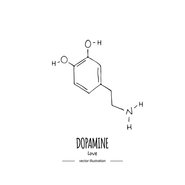 Doodle dibujado a mano Dopamina fórmula química icono — Vector de stock