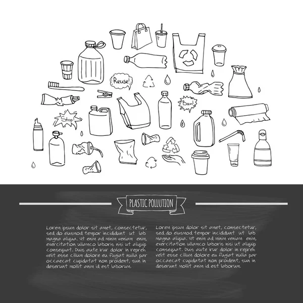 Handritad doodle Stop plast föroreningar ikoner set — Stock vektor