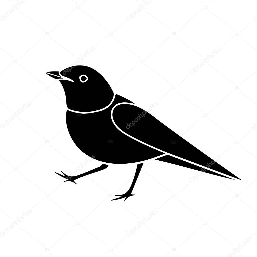 Stylized nightingale bird in black and white. Stock vector illustration.