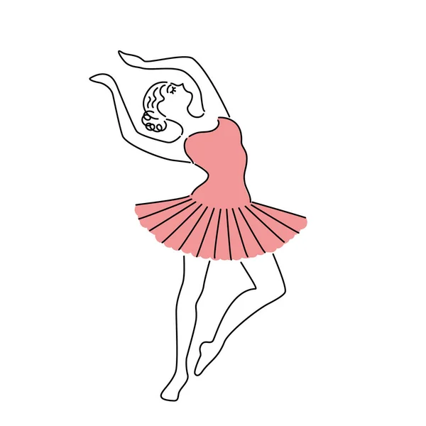 Feliz bailarina em rosa vestido vetor ilustração. Desenho de linha . — Vetor de Stock