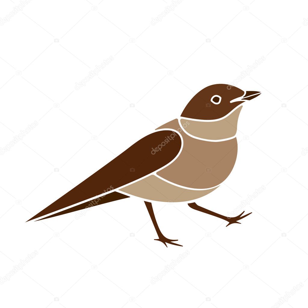 Stylized nightingale bird icon. Stock vector illustration.
