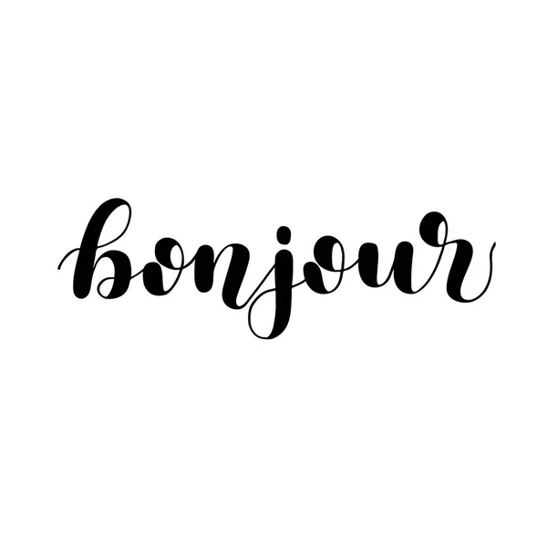 Bonjour. Goede dag in het Frans. Hand belettering illustratie. Motiverende moderne kalligrafie. — Stockvector