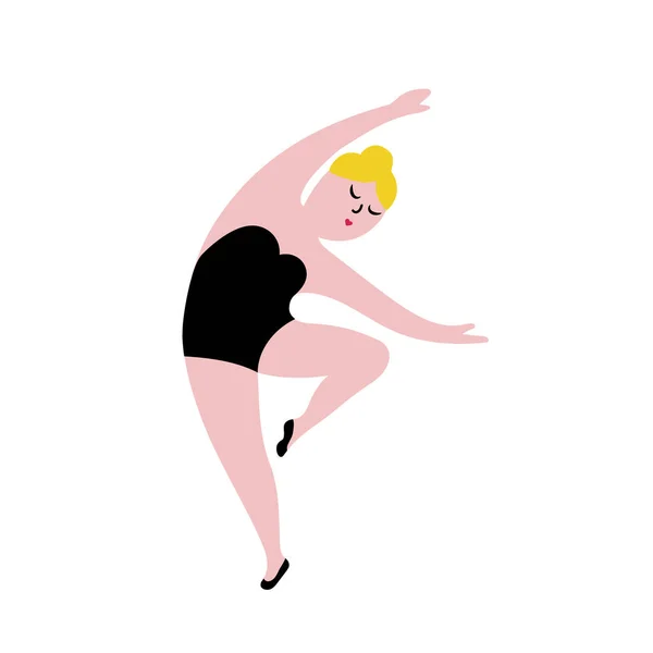 Счастливая танцующая девушка plus size. Положительная векторная иллюстрация . — стоковый вектор
