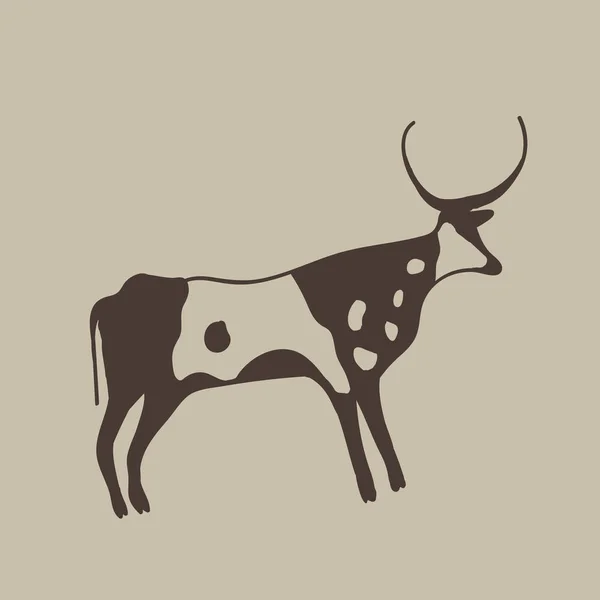 Målning av en forntida ko på grottan vägg — Stockfoto