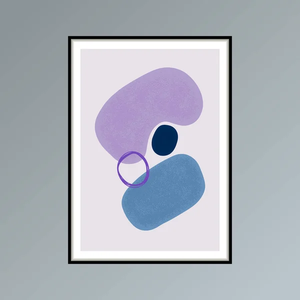 인테리어 장식을위한 파란색과 보라색의 그늘에 추상 얼룩 스케치 포스터. — 스톡 벡터