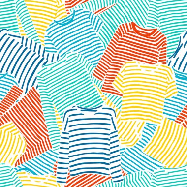 El mavisi çizilmiş. turuncu ve sarı çizgili uzun kollu t-shirt dikişsiz desen.