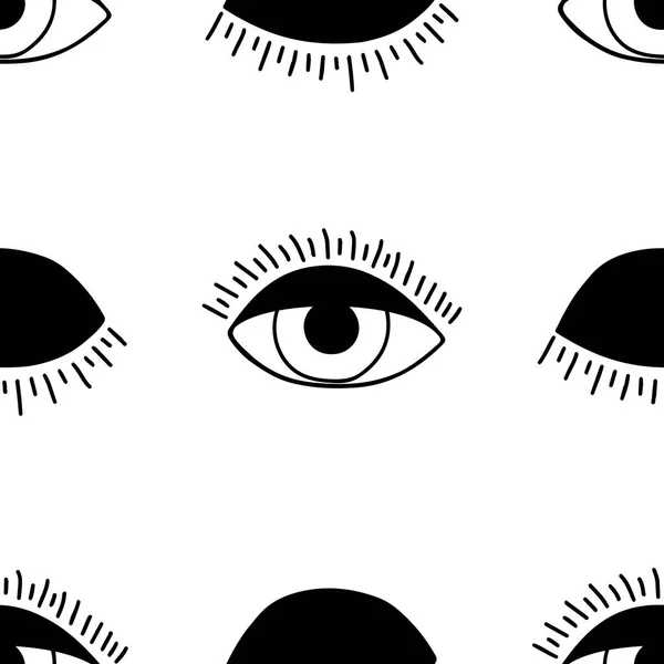 開いた目とウィンクの目でシームレスなパターンを描いたベクトルハンド. — ストックベクタ