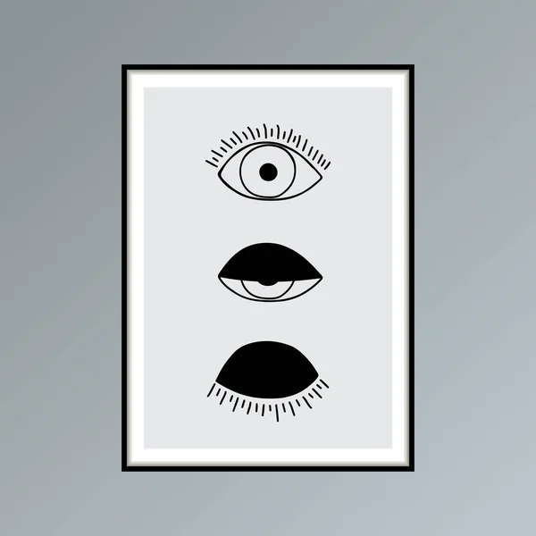 Caricature ouverte, clin d'oeil et fermeture des yeux affiche dans les tons de gris pour la décoration intérieure. — Image vectorielle
