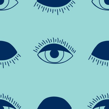 Vektör el açık ve göz kırpma gözleri ile sorunsuz desen çizilmiş.