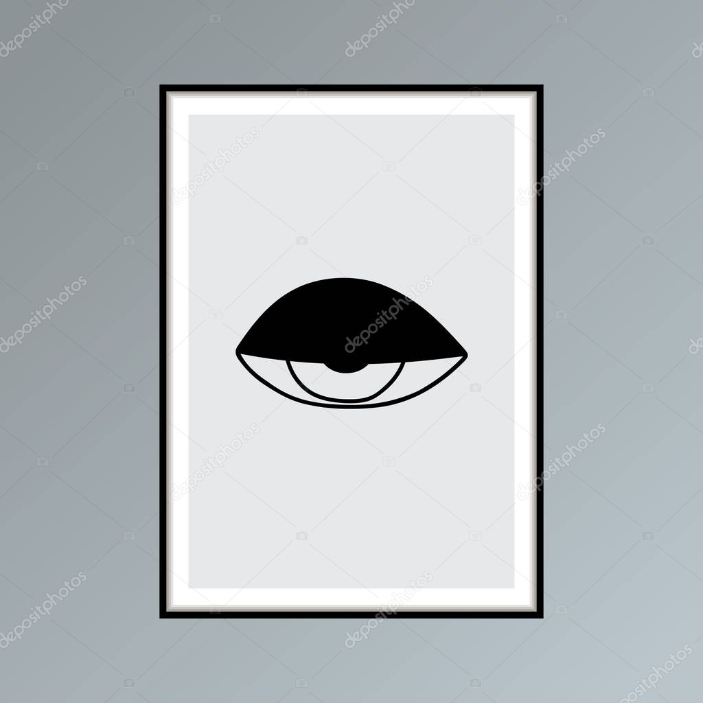 Cartoon winking eye poster in shades of gray for interior decor.