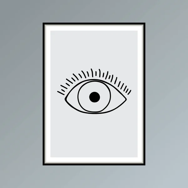 Cartel de dibujos animados a ojo abierto en tonos grises para decoración de interiores . — Vector de stock