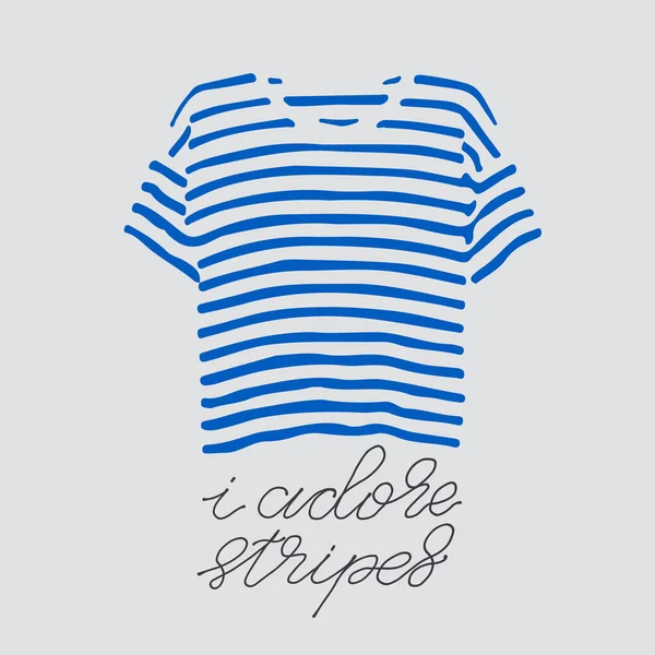 Camiseta de rayas azules y frase con letra I adore stripes. — Vector de stock