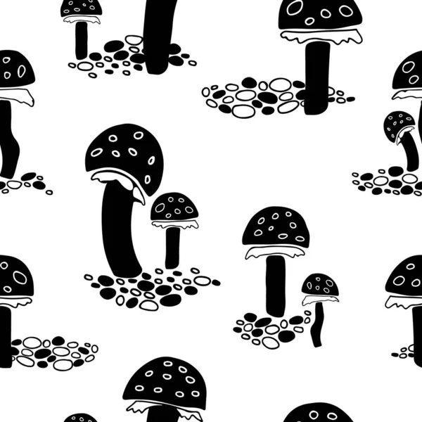 Mouche noire agaric champignons motif sans couture sur fond blanc. — Photo