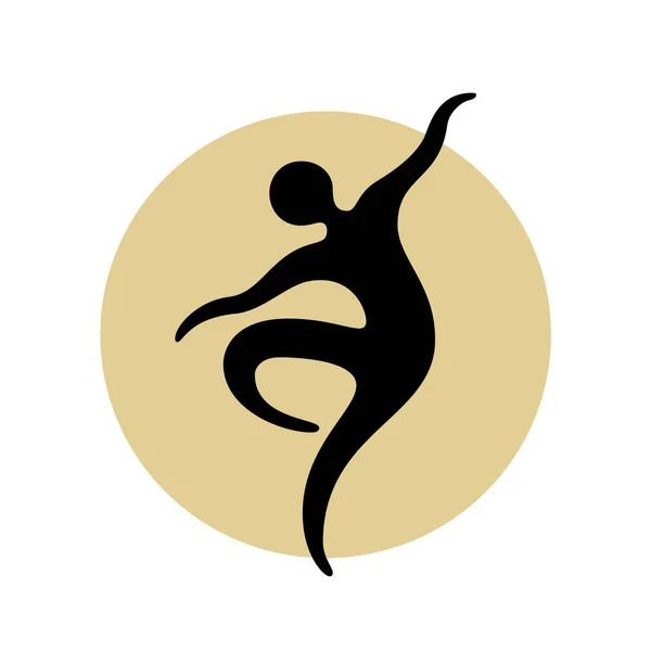 Homem dançante abstrato silhueta preta sobre forma redonda. Ilustração vetorial — Vetor de Stock