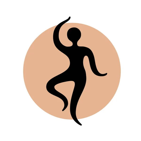 Abstract dansende man zwart silhouet over ronde vorm. Yoga studio logo ontwerp sjabloon — Stockvector