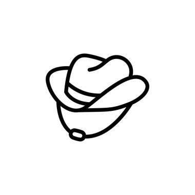 Minimalist, illüstrasyon tarzında özetlenmiş kovboy şapkası. Parlak beyaz bir arkaplan üzerine kurulmuş. Grafik tasarım ve simge kullanımı için mükemmel, basit ve temiz bir görüntü yaratıyor..