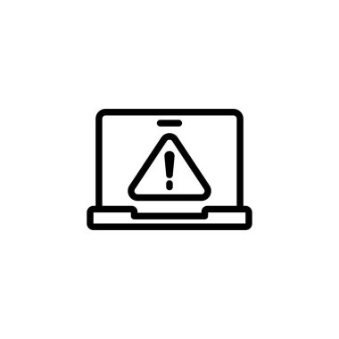 Laptop ekranında beyaz bir arkaplana karşı siyah uyarı sembolü göstererek, teknolojik sorunları veya potansiyel dijital tehditleri resmetmek için ideal temiz ve minimal bir kompozisyon sağlıyor.