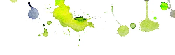 Ярко Желто Зеленые Акварельные Пятна Пятна Белом Фоне Чернильная Живопись — стоковый вектор