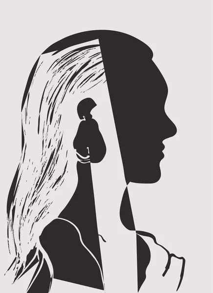 Silueta Capului Femeii Profilul Unei Tinere Frumoase Păr Lung Ilustrație — Vector de stoc