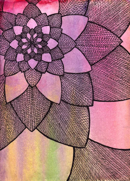 Zentangle Abstraktní Květ Dekorativní Ručně Kreslené Ilustrace Akvarel Barevné Pozadí — Stock fotografie zdarma