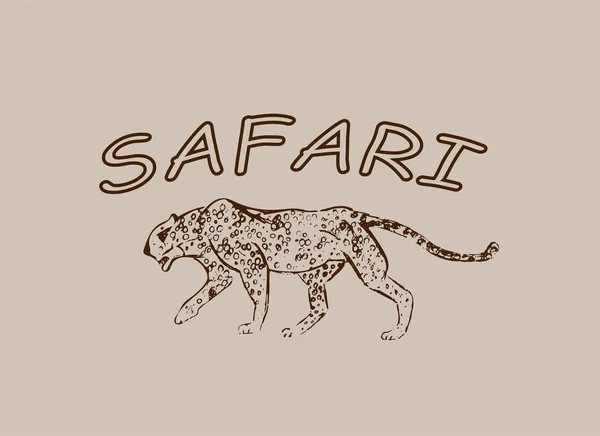 Cheetah Dibujo Tinta Dibujado Mano Dibujo Horizontal Grabado Vectorial Arte — Vector de stock