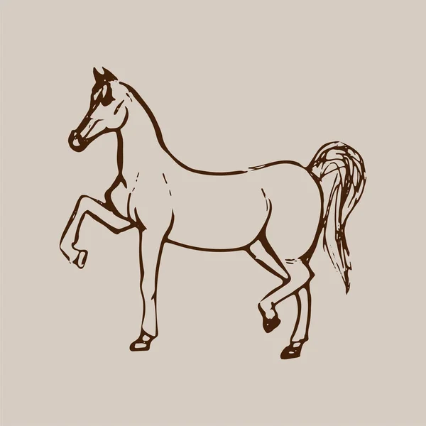 Hand Drawn Sketch Horse Brown Line Drawing Isolated Beige Background — Stock Vector